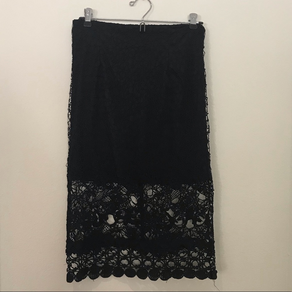 ANGL Black Floral Pattern Lace Skirt